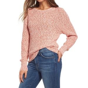 Free People Marled Crewneck Knit Sweater Casual Red White Size Small